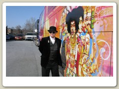 Dr. Bob by the side of the Experience Hendrix Bus