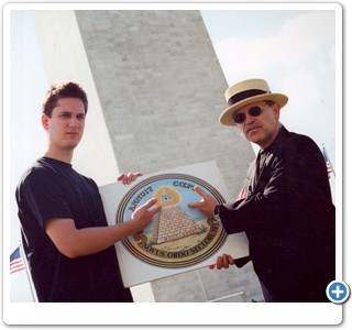 
Here is Dr. Bob Hieronimus wearing the same straw boater hat he gave away to Ringo Starr. This photo shows him at the Washington Monument in the year 2000 where he was being interviewed about the Great Seal of the United States for the television program “In Search Of”.
