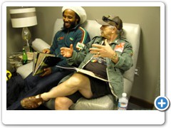 Ziggy and Dr. Bob in his dressing room reviewing Ziggy’s graphic novel “Marijuana Man”.